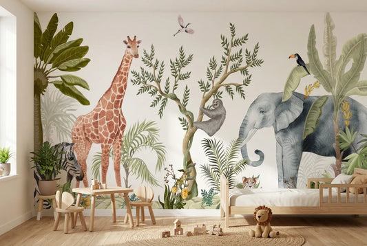 Papel tapiz Malaui Safari instalado en una habitación infantil