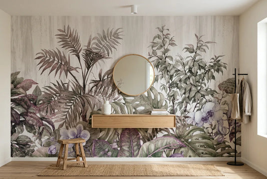 Papel tapiz Orquídea Silvestre instalado en un recibidor de estilo nórdico