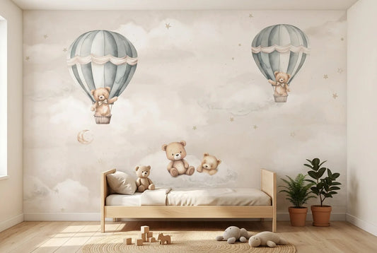 Papel tapiz Ositos Soñadores instalado en una habitación infantil