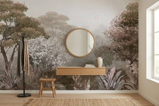 Papel tapiz Otoño Silvestre instalado en un recibidor de estilo nórdico