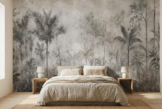 Papel tapiz Palm Springs instalado en un dormitorio sereno