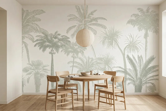 Papel tapiz Palma Real IV instalado en un comedor luminoso