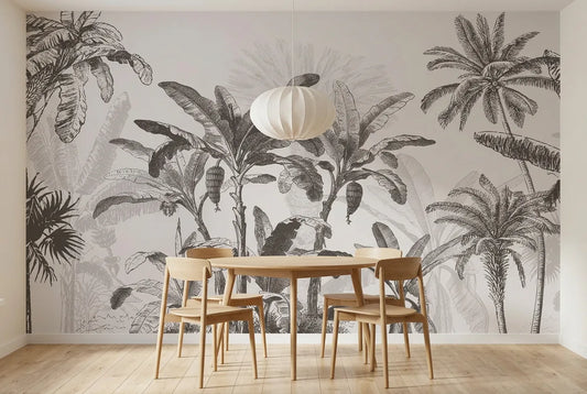 Papel tapiz Palma Real Royal Palms instalado en un comedor luminoso