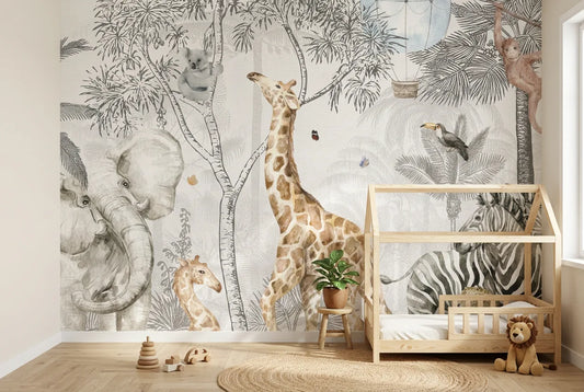 Papel tapiz Papua instalado en una habitación infantil