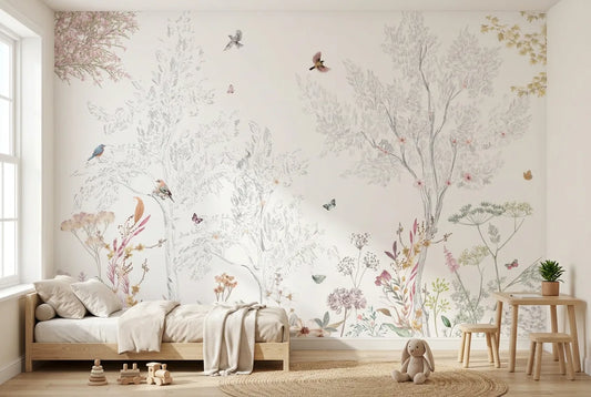 Papel tapiz Paraíso Botánico instalado en una habitación infantil