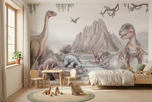 Papel tapiz Parque Dino instalado en una habitación infantil
