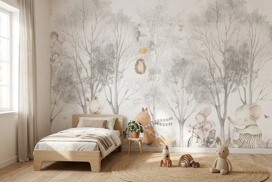 Papel tapiz Paseo del Bosque instalado en una habitación infantil