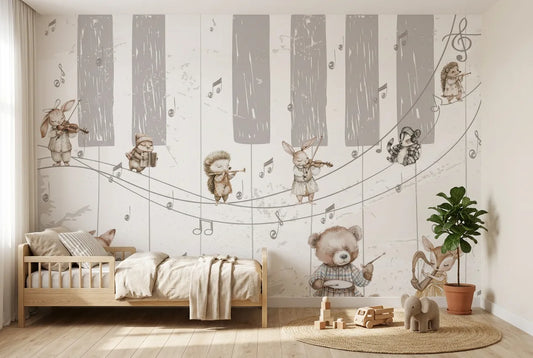 Papel tapiz Pequeña Orquesta instalado en una habitación infantil