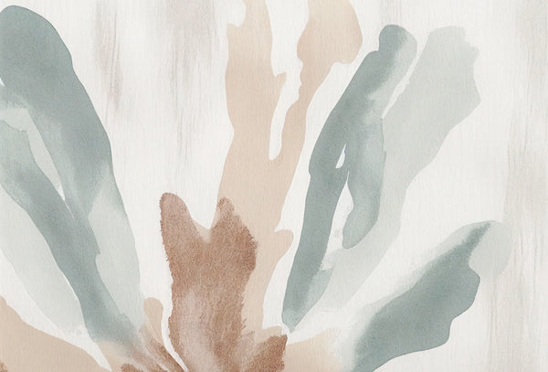 Papel tapiz con diseño floral abstracto en pinceladas de acuarela verde salvia y beige