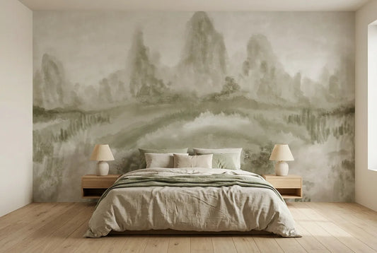 Papel tapiz Plenty Antique instalado en un dormitorio sereno