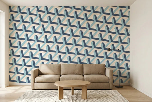 Papel tapiz Prisma Retro Empapelados y Patrones instalado en una sala de estar minimalista