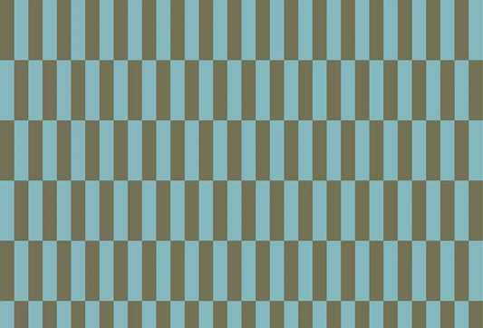 Papel tapiz con diseño geométrico retro de bloques verticales alternados en celeste y marrón topo