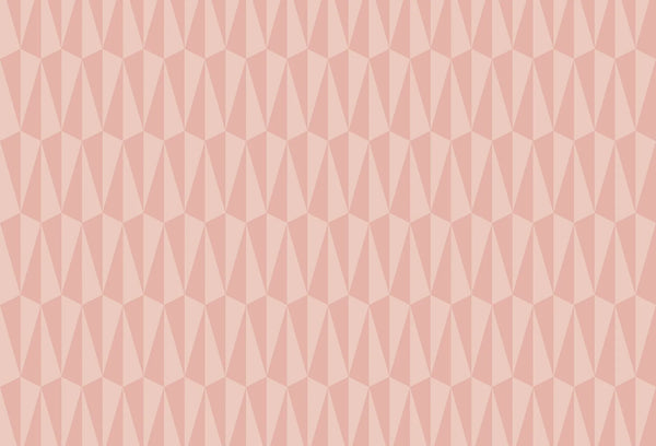 Papel tapiz con patrón geométrico retro de prismas tridimensionales en tonos rosa empolvado y nude.