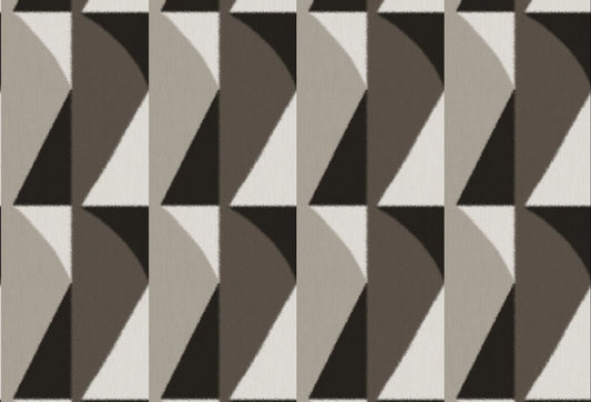 Papel tapiz de diseño geométrico abstracto con columnas en tonos sepia, beige y marrón oscuro.