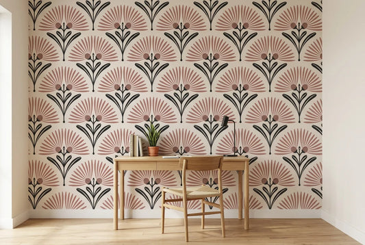 Papel tapiz Protea Deco instalado en un espacio de trabajo en casa