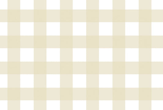 Papel tapiz de diseño cuadrícula estilo vichy en tonos beige arena y blanco para pared.