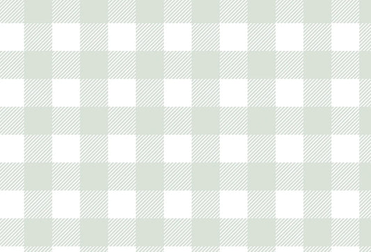 Papel tapiz con patrón de cuadros vichy en tono verde menta pastel y blanco con finas líneas diagonales.