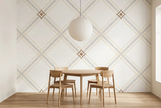 Papel tapiz Quadrille Soft instalado en un comedor luminoso
