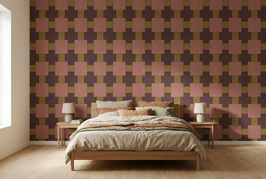 Papel tapiz Quadro Rose instalado en un dormitorio sereno