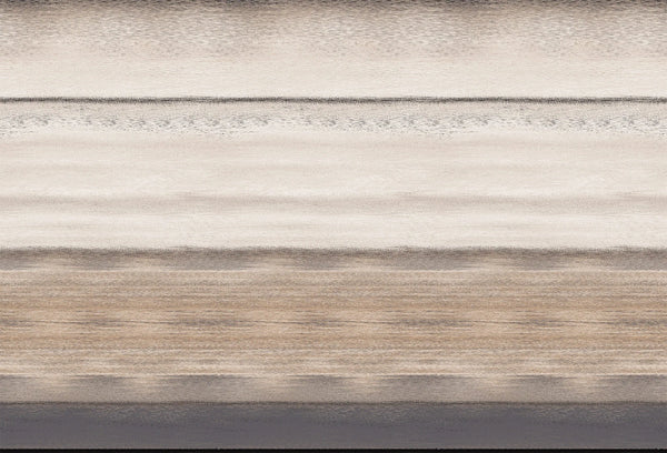Papel tapiz con franjas horizontales texturadas en tonos beige, arena y taupe de estilo mineral.