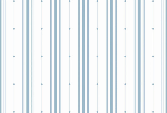 Papel tapiz con patrón de rayas verticales y finas líneas punteadas en azul celeste sobre fondo blanco