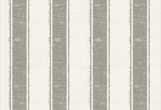Papel tapiz con diseño de rayas verticales en tono greige y blanco marfil con textura tipo lino.