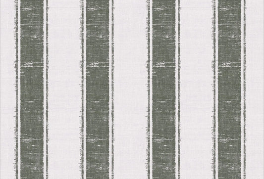 Papel tapiz con diseño de rayas verticales verde oliva y textura rústica sobre fondo blanco