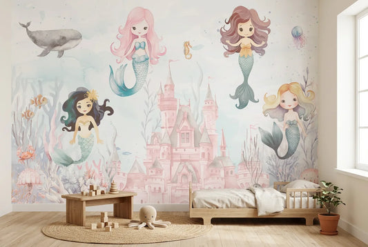 Papel tapiz Reino de Sirenas instalado en una habitación infantil