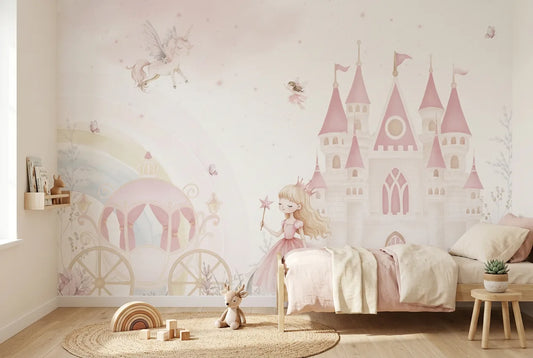 Papel tapiz Reino Encantado instalado en una habitación infantil