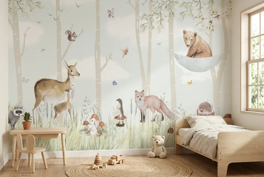 Papel tapiz Reserva Mágica instalado en una habitación infantil