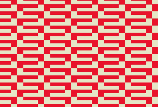 Papel tapiz con patrón geométrico retro en bloques rojo vibrante y crema