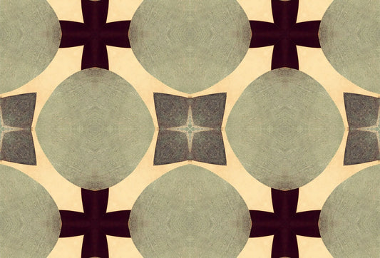 Papel tapiz de patrón geométrico retro con formas circulares verde salvia y marrón chocolate