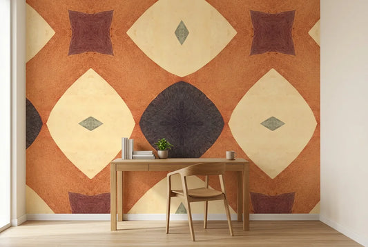 Papel tapiz Retro Terracota instalado en un espacio de trabajo en casa