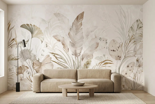 Papel tapiz Richmond Boho instalado en una sala de estar minimalista