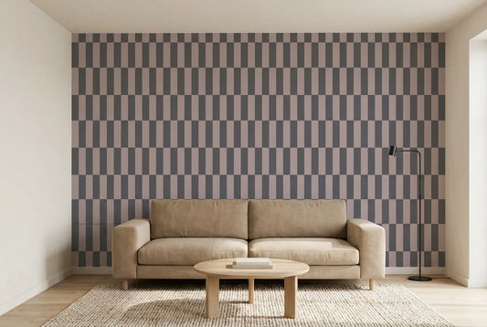 Papel tapiz Ritmo Nude instalado en una sala de estar minimalista