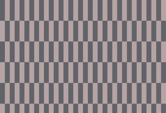 Papel tapiz con patrón geométrico de bloques verticales en gris grafito y rosa empolvado