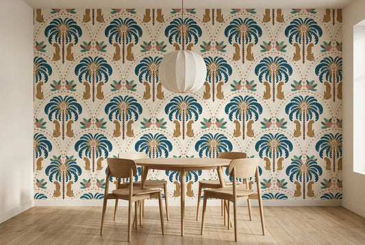 Papel tapiz Safari Oasis instalado en un comedor luminoso