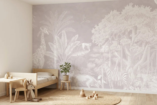 Papel tapiz Safari Rose instalado en una habitación infantil