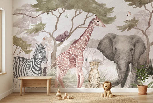 Papel tapiz Safari Silvestre III instalado en una habitación infantil