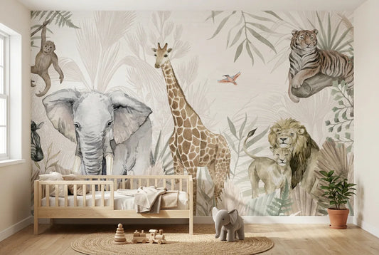 Papel tapiz Safari Silvestre IV instalado en una habitación infantil