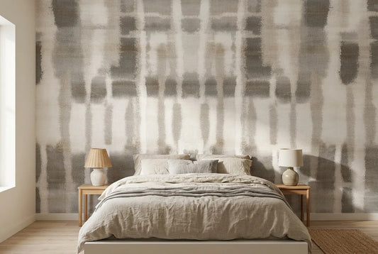 Papel tapiz Sepia Textil instalado en un dormitorio sereno