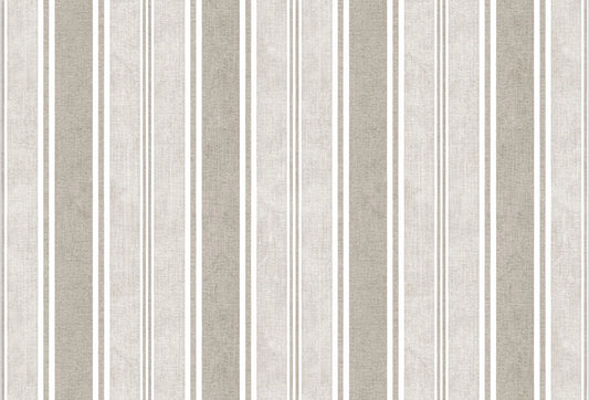Papel tapiz con diseño de rayas verticales en tonos beige y crema con textura estilo lino para decoración de interiores.