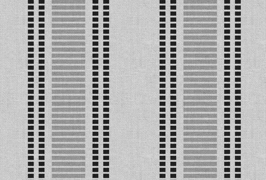 Papel tapiz con patrón de líneas verticales grises y negras sobre un fondo gris claro con textura de lino.