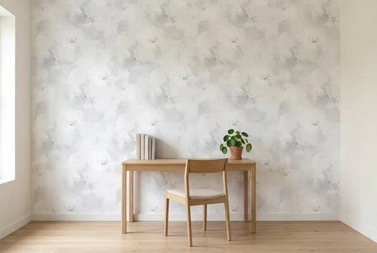 Papel tapiz Sponge Gris instalado en un espacio de trabajo en casa