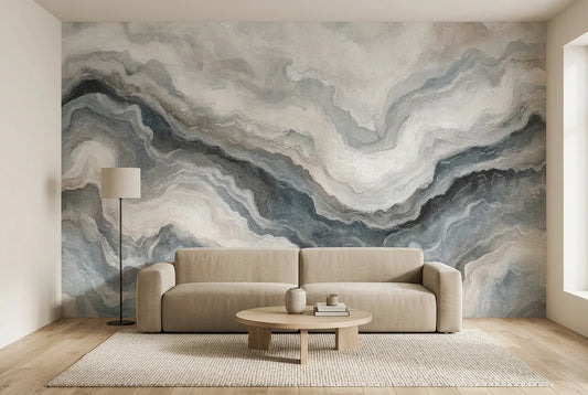 Papel tapiz Stone Mineral instalado en una sala de estar minimalista