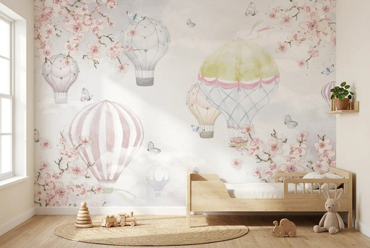 Papel tapiz Sueños Alados instalado en una habitación infantil
