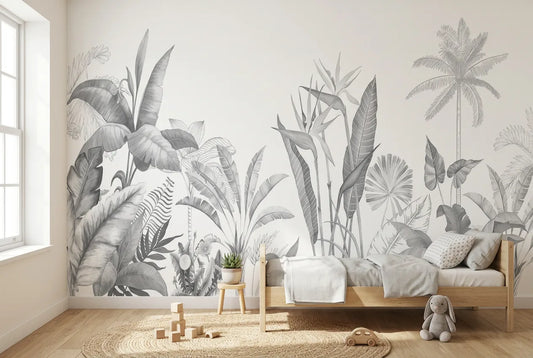 Papel tapiz Tanzania Gris instalado en una habitación infantil