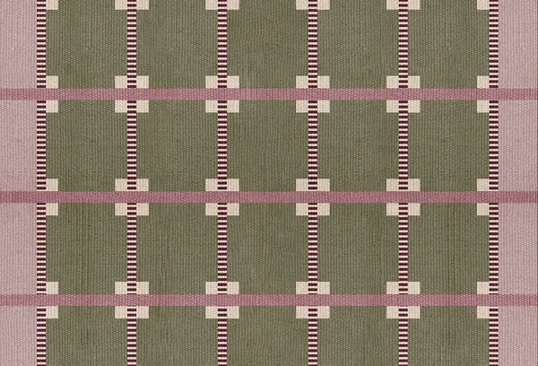 Papel tapiz con diseño geométrico texturizado tipo telar en tonos verde oliva, rosa suave y detalles en guinda