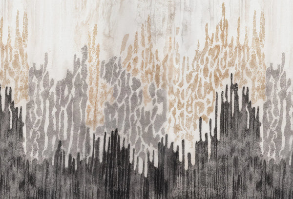 Papel tapiz abstracto con texturas verticales orgánicas en tonos carbón, gris, dorado y marfil