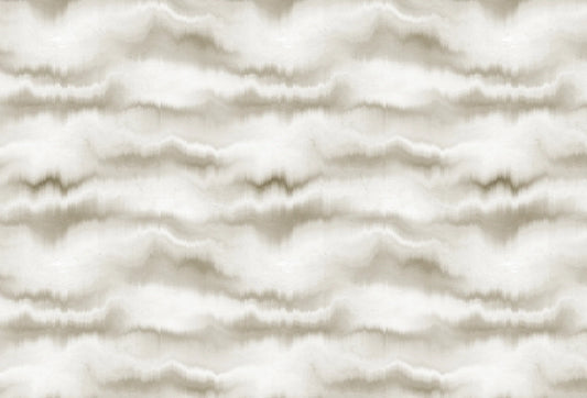 Papel tapiz con ondas abstractas y degradados horizontales en tonos arena, beige y blanco crema.
